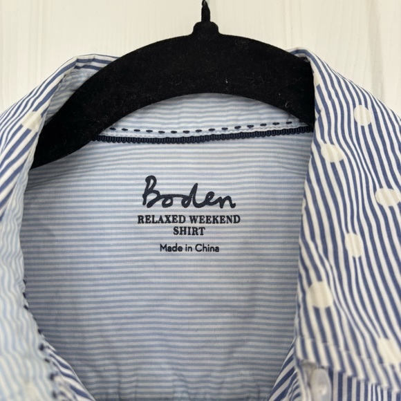 Boden Women's Relaxed Weekend Polka Dot Striped Shirt Blue White Cotton Size 6 - Picture 3 of 6